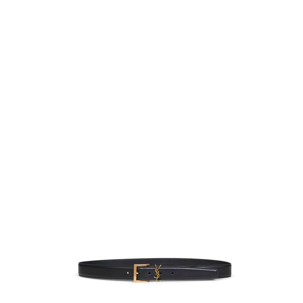 Saint Laurent Men Black Smooth Leather Cassandre Vadim Belt